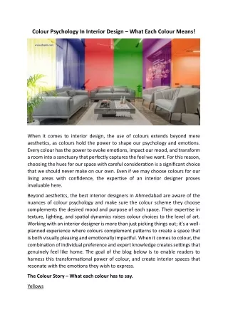 Colour Psychology In Interior Design – What Each Colour Means!