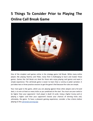 5 Things To Consider Prior to Playing The Online Call Break Game