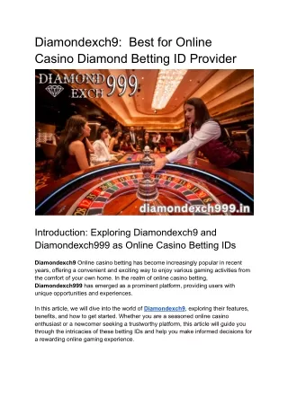 Diamondexch9_  Best for Online Casino Diamond Betting ID Provider