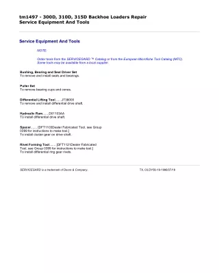 John Deere 300D Backhoe Loaders Service Repair Technical Manual (TM1497)