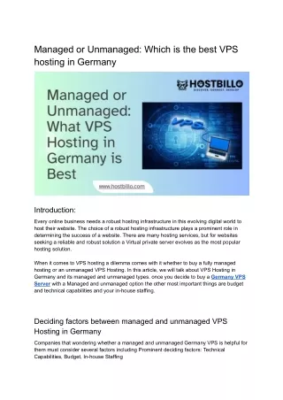 Managed or Unmanaged: Which is the best VPS hosting in Germany