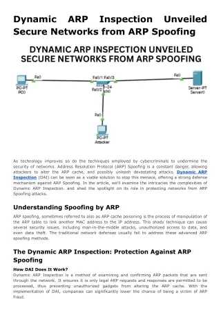 Dynamic ARP Inspection Unveiled Secure Networks from ARP Spoofing