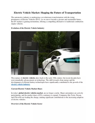 Electric Vehicle Market- Shaping the Future of Transportation