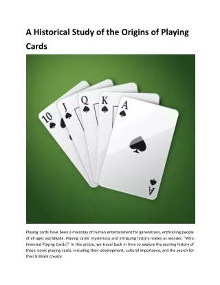 A Historical Study of the Origins of Playing Cards