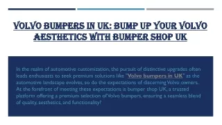 Volvo Bumpers in UK Bump Up Your Volvo Aesthetics with Bumper Shop UK