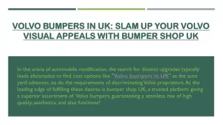 Volvo Bumpers in UK Slam Up Your Volvo Visual Appeals with Bumper Shop UK