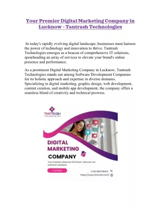 Your Premier Digital Marketing Company in Lucknow - Tantrash Technologiesl