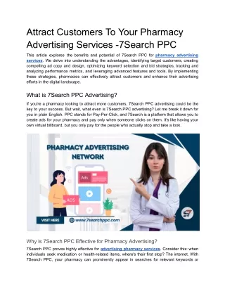 Attract Customers To Your Pharmacy Advertising Services -7Search PPC