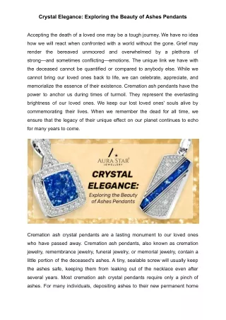 Crystal Elegance: Exploring the Beauty of Ashes Pendants