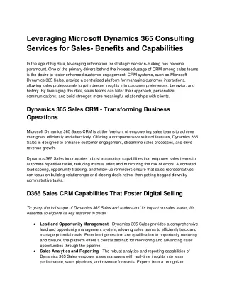 Hire Dynamics 365 Consultants for Efficient Sales Management