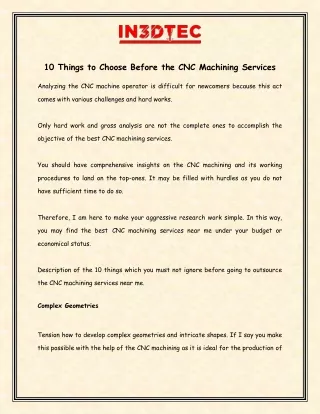 10 Things to Choose Before the CNC Machining Services