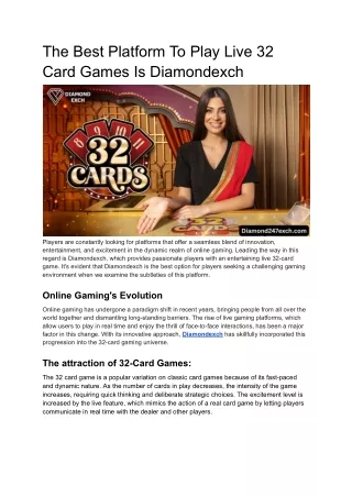 The Best Platform To Play Live 32 Card Games Is Diamondexch