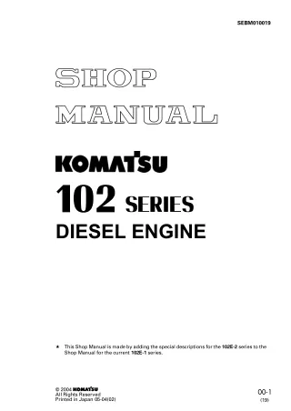 Komatsu 6D102E-1 Diesel Engine Service Repair Manual