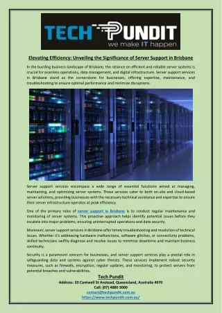 Elevating Efficiency Unveiling the Significance of Server Support in Brisbane