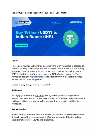 Tether (USDT) to Indian Rupee (INR) | Buy Tether | USDT to INR