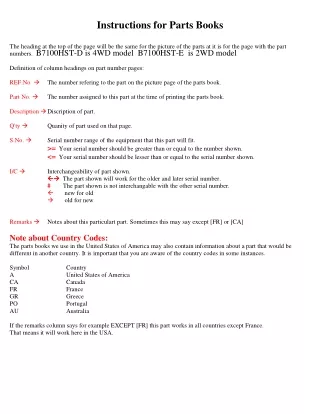 Kubota B7100HST-D NEW TYPE Tractor Parts Catalogue Manual