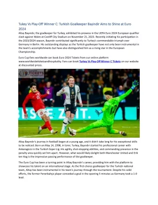 Tukey Vs Play-Off Winner C Turkish Goalkeeper Bayindir Aims to Shine at Euro 2024