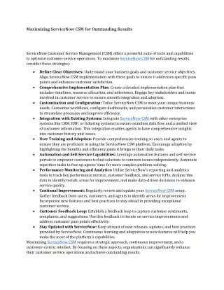 Maximizing ServiceNow CSM for Outstanding Results