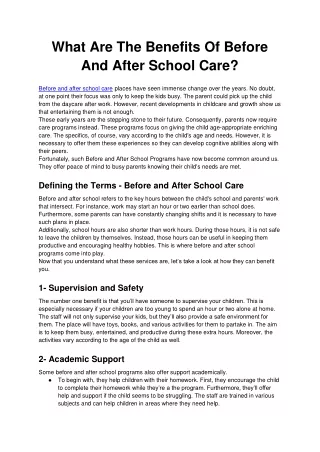 What Are The Benefits Of Before And After School Care