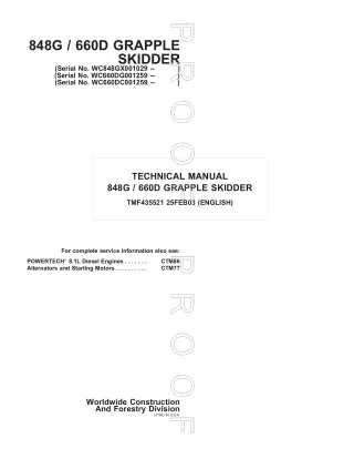 John Deere 848G Grapple Skidder Service Repair Manual (tmf435521)