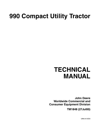 John Deere 990 Compact Utility Tractor Service Repair Manual