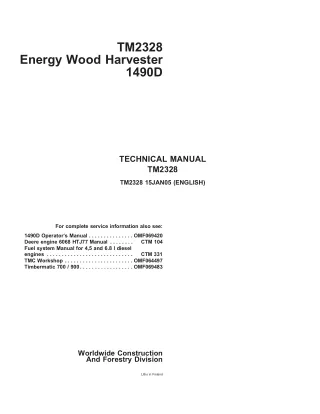 John Deere 1490D Energy Wood Harvester Service Repair Manual (tm2328)