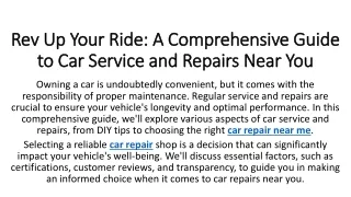 Rev Up Your Ride A Comprehensive Guide to Car Service and Repairs Near You