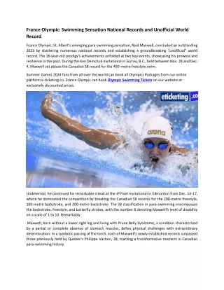 France Olympic Swimming Sensation National Records and Unofficial World Record