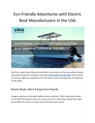 Exploring Eco-Friendly Adventures_ Electric Boat Manufacturers in the USA