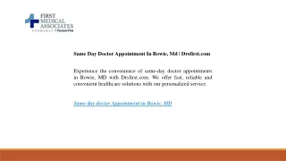 Same Day Doctor Appointment In Bowie, Md  Drsfirst.com