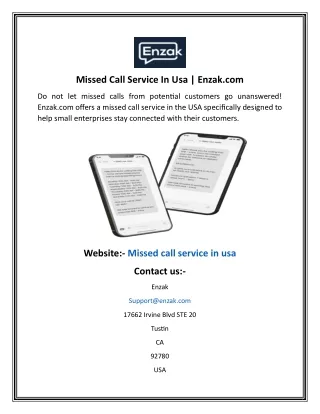 Missed Call Service In Usa  Enzak