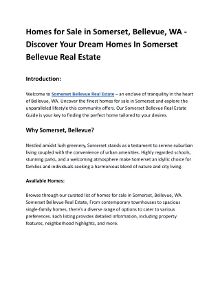 Homes for Sale in Somerset, Bellevue, WA - Discover Your Dream Homes In Somerset