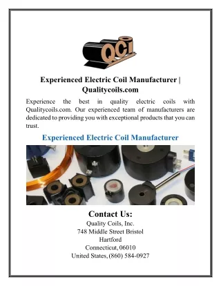 Experienced Electric Coil Manufacturer Qualitycoils