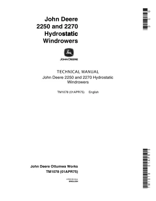 John Deere 2250 Hydrostatic Windrowers Service Repair Manual (tm1078)