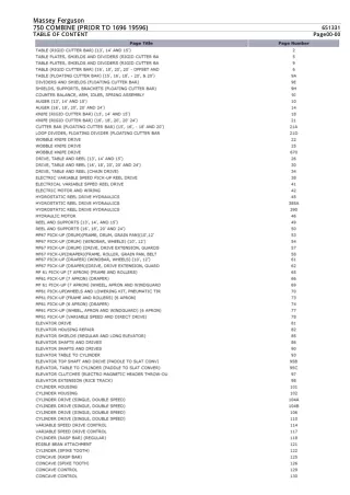 Massey Ferguson 750 COMBINE (PRIOR TO 1696 19596) Parts Catalogue Manual
