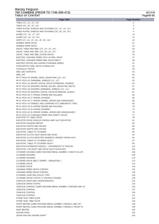 Massey Ferguson 760 COMBINE (PRIOR TO 1746-009-413) Parts Catalogue Manual