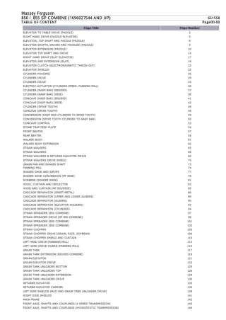 Massey Ferguson 855 SP COMBINE (1696027544 AND UP) Parts Catalogue Manual