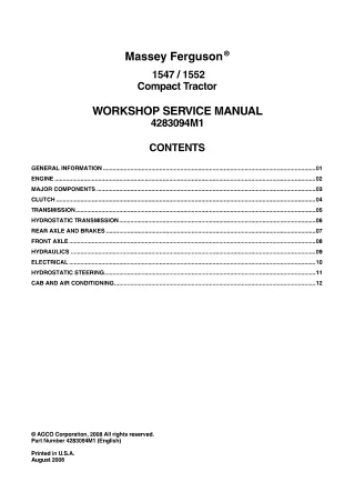 Massey Ferguson 1552 Compact Tractor Service Repair Manual