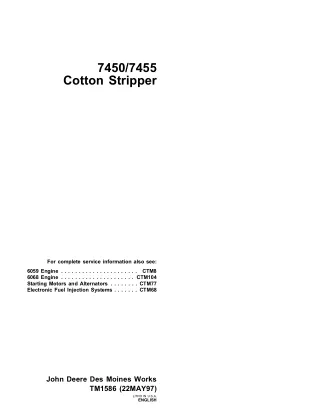 John Deere 7450 Cotton Stripper Service Repair Manual (tm1586)