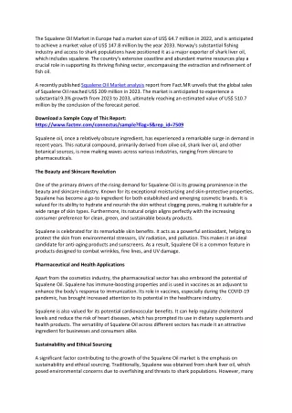 Squalene Oil Market Outlook Development Factors, Opportunities and Forecast 2033