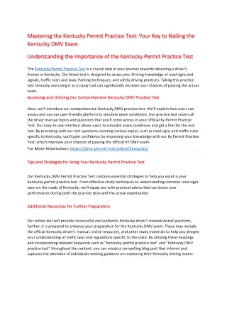 Kentucky Permit Practice Test | KY Permit Practice Test 2024