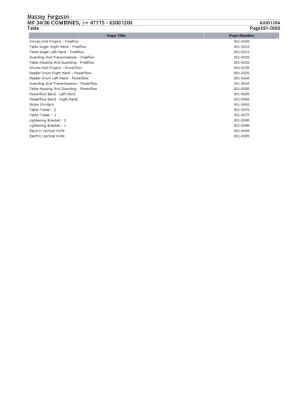 Massey Ferguson MF 36 COMBINES (- 47715) Parts Catalogue Manual