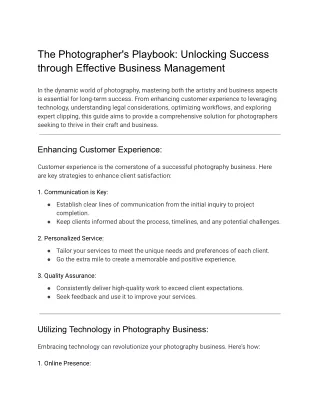 The Photographer's Playbook_ Unlocking Success through Effective Business Management