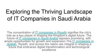 Exploring the Thriving Landscape of IT Companies in Saudi Arabia