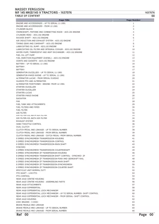 Massey Ferguson MF 145 MKIII  145 V TRACTORS Parts Catalogue Manual