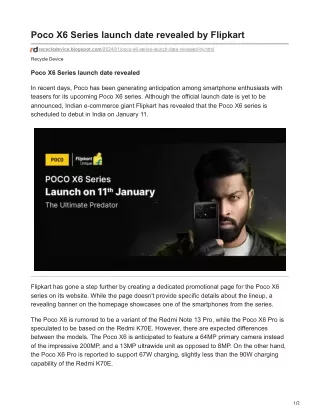 Poco X6 Series launch date revealed by Flipkart