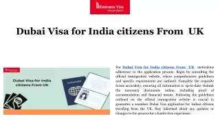 Dubai Visa for India citizens From  UK