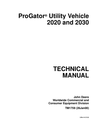 John Deere ProGator Utility Vehicle 2030 Service Repair Manual (TM1759)