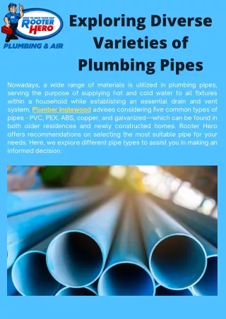 Exploring Diverse Varieties of Plumbing Pipes