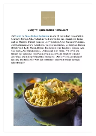 Flat 5% Offer Curry 'n' Spice Indian Restaurant - Order Now